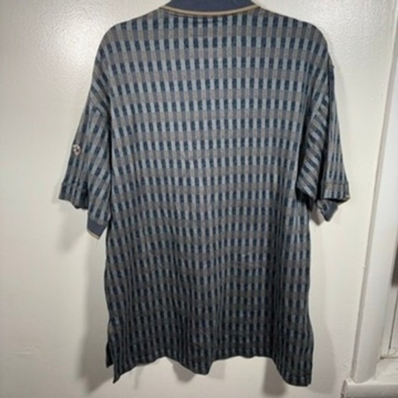 Vtg Bobby G Polo Shirt Mens Sz M Blue Geometric Pattern Short Sleeve Golf Cotton - Picture 5 of 6